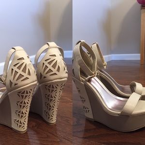 Nude faux leather wedge heels!