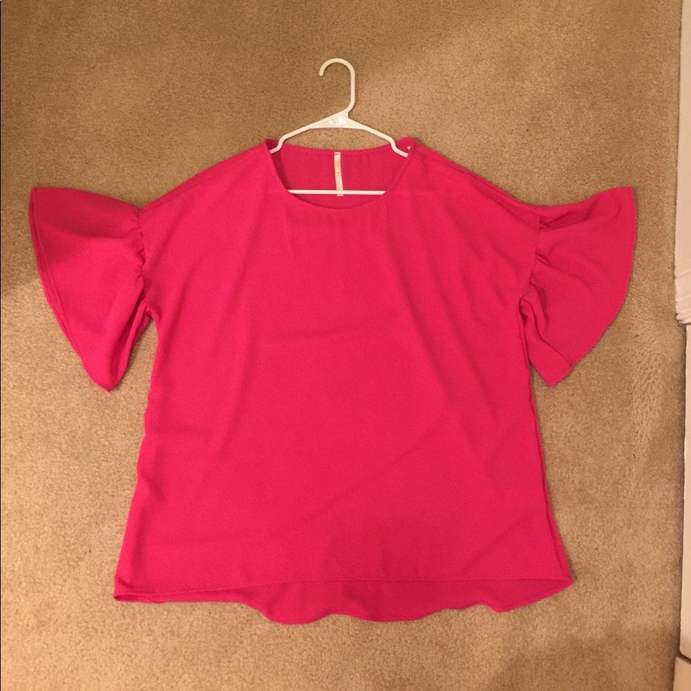 Pink ruffle-sleeve top