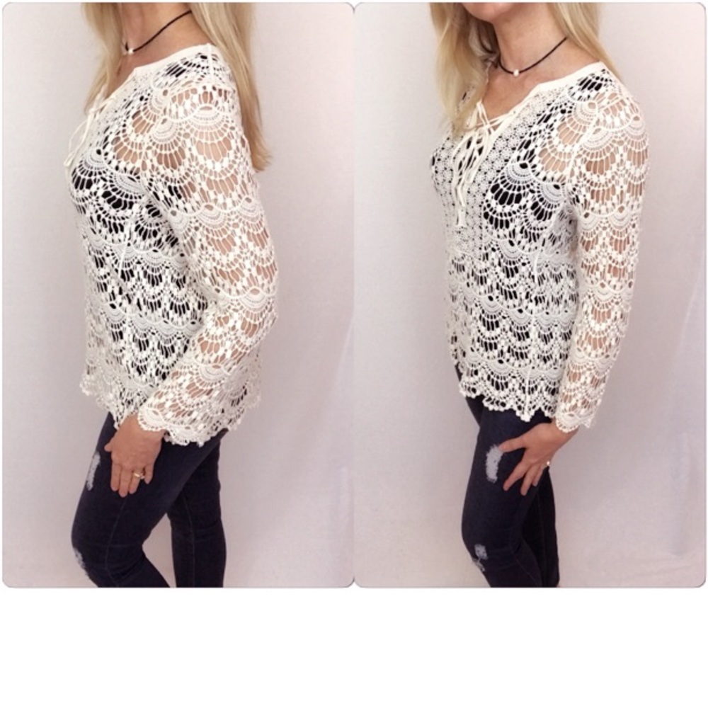 Crochet Lace Up Tunic Top Cover Up Sold - Picture 2 of 8