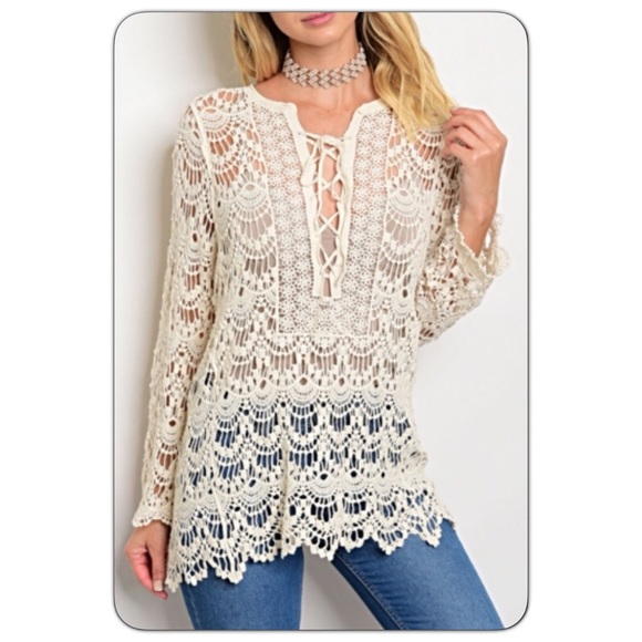 Crochet Lace Up Tunic Top Cover Up Sold - Picture 6 of 8