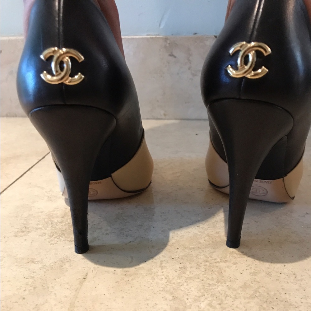 Black and beige Chanel heels