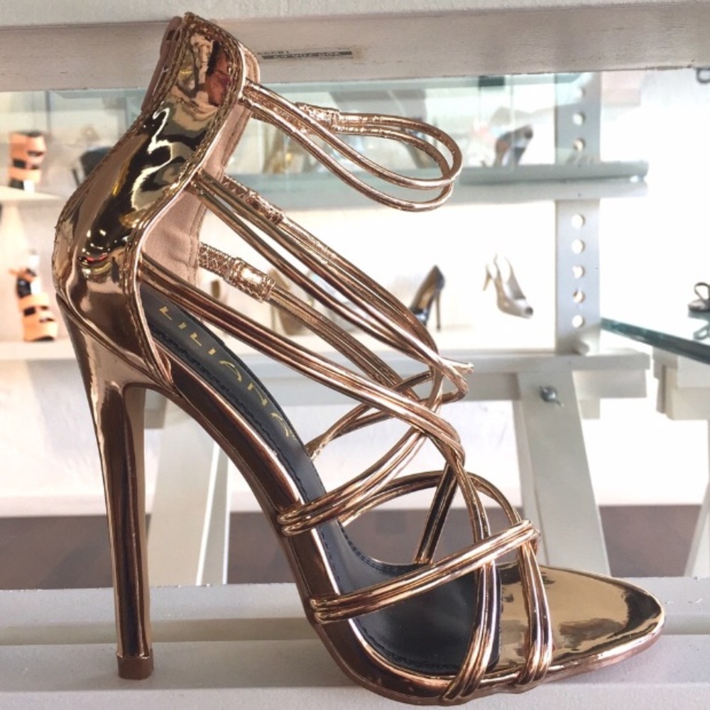 Liliana Metallic Rose Gold Strappy Heels - Picture 4 of 6