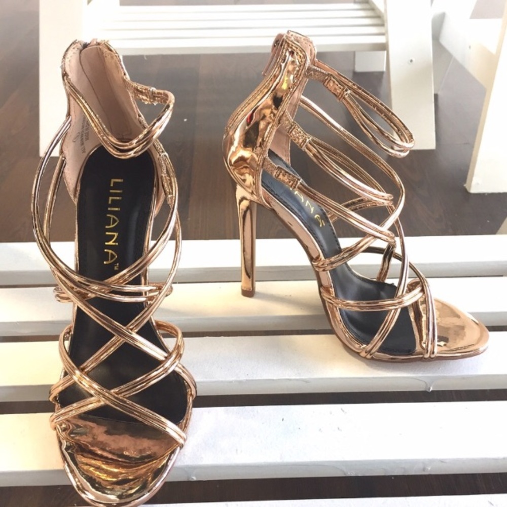 Liliana Metallic Rose Gold Strappy Heels - Picture 5 of 6