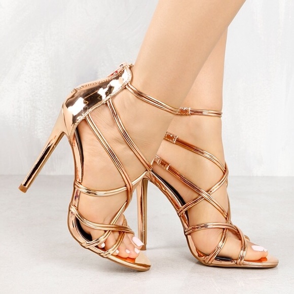 Liliana Metallic Rose Gold Strappy Heels - Picture 2 of 6