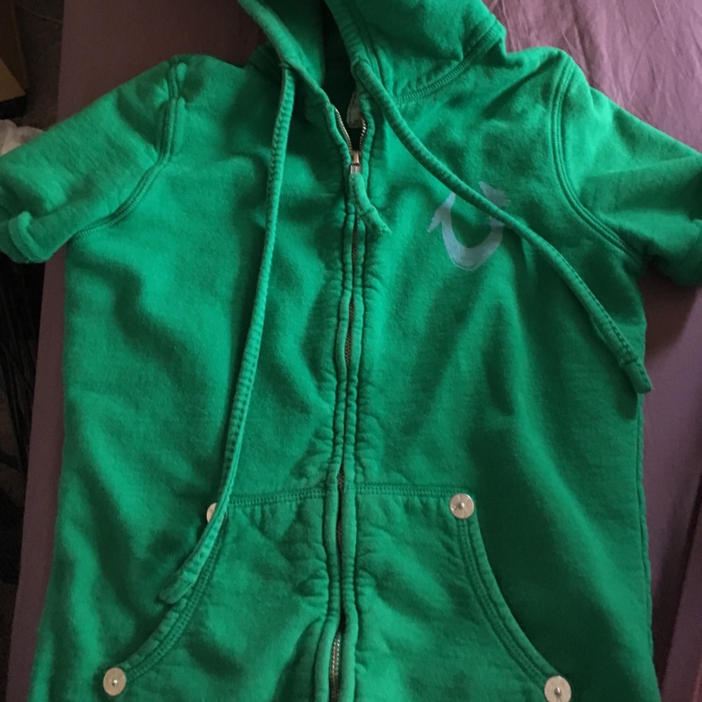 Green true religion short sleeve hoodie