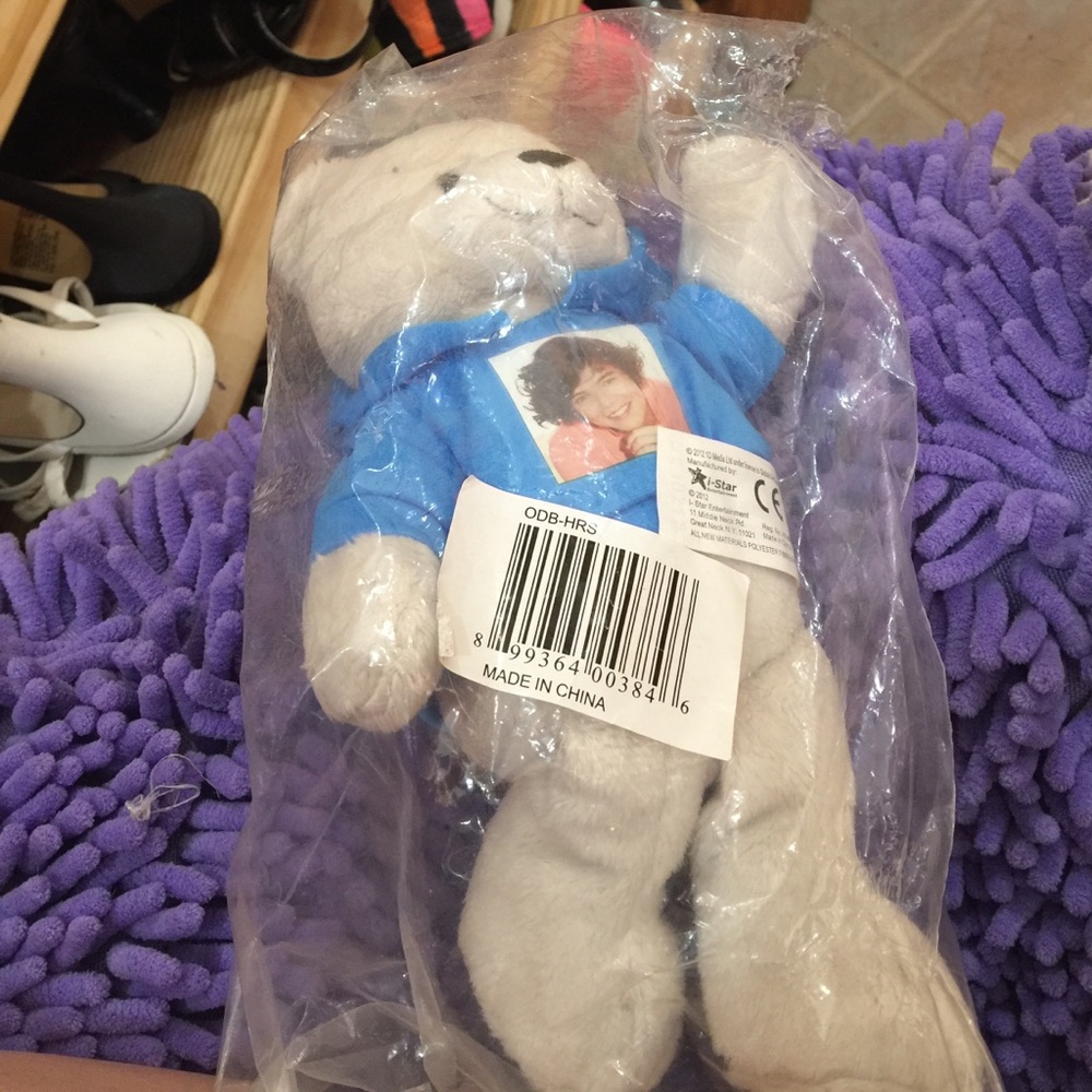 Teddy bear wearing a harry styles sweater