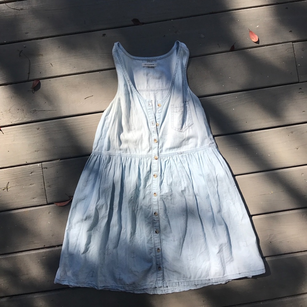 Denim Anchor Printed Button Up Apron Dress