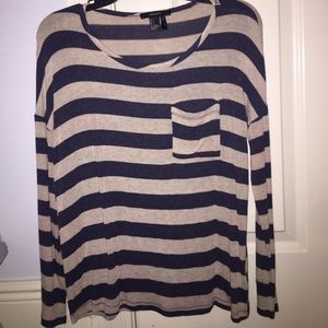 Navy and nude striped long sleeve shirt