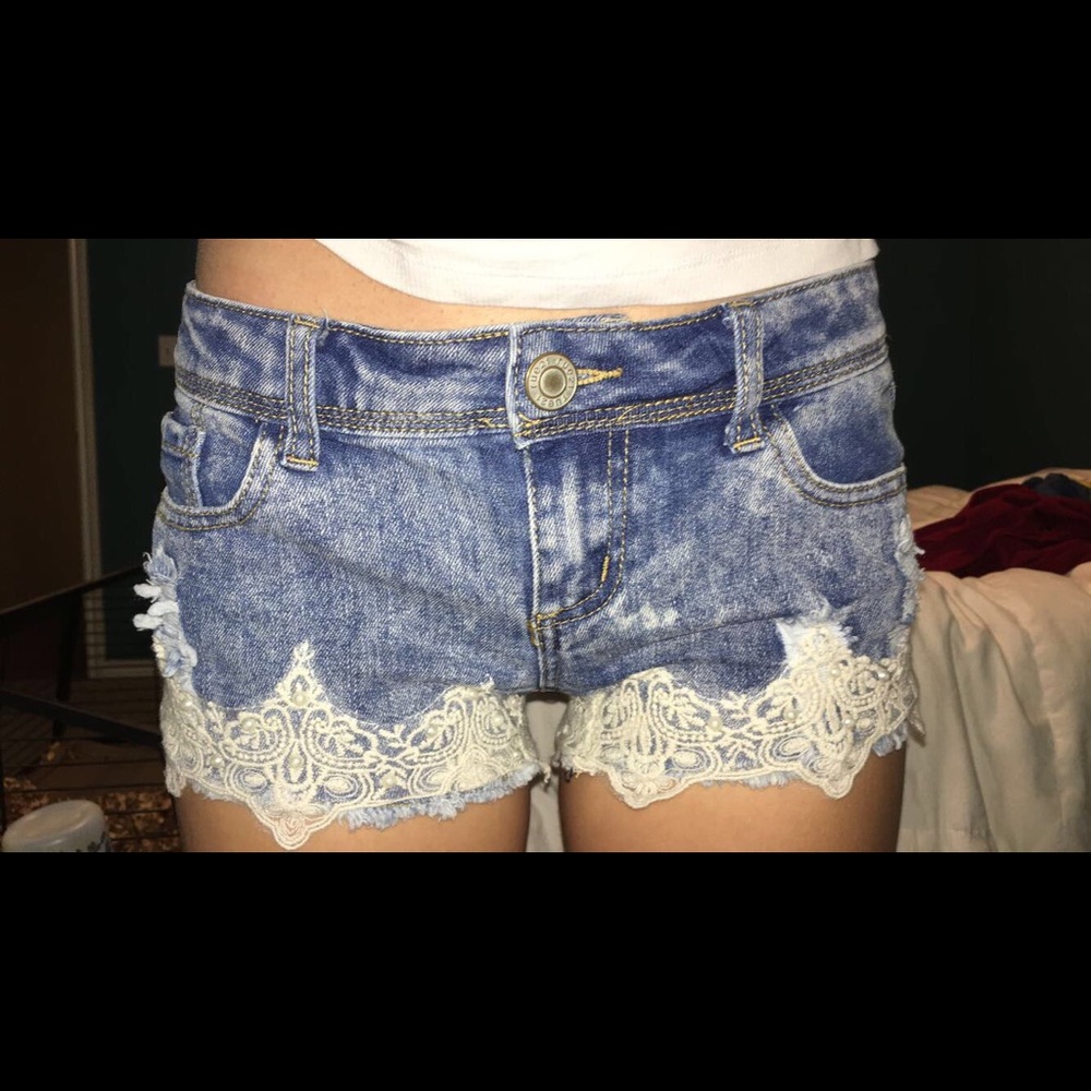 Cute lace crocheted and pearl beaded shorts