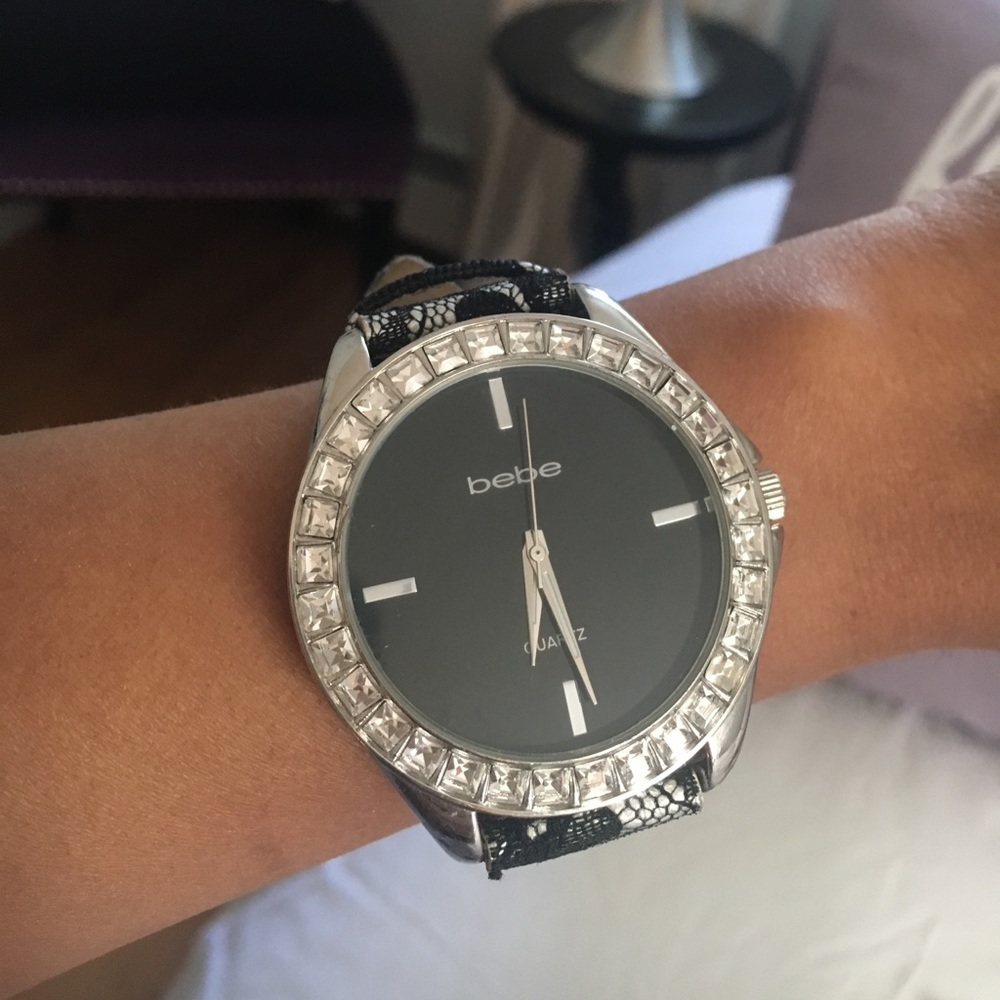 Bebe Black & Silver Lace Watch