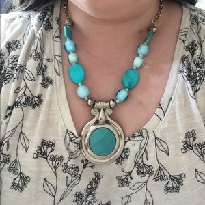 Chunky Turquoise Blue & Silver Statement Necklace