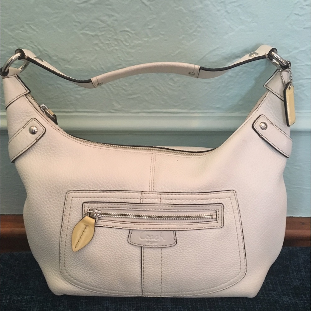 White pebbled Leather Coach purse