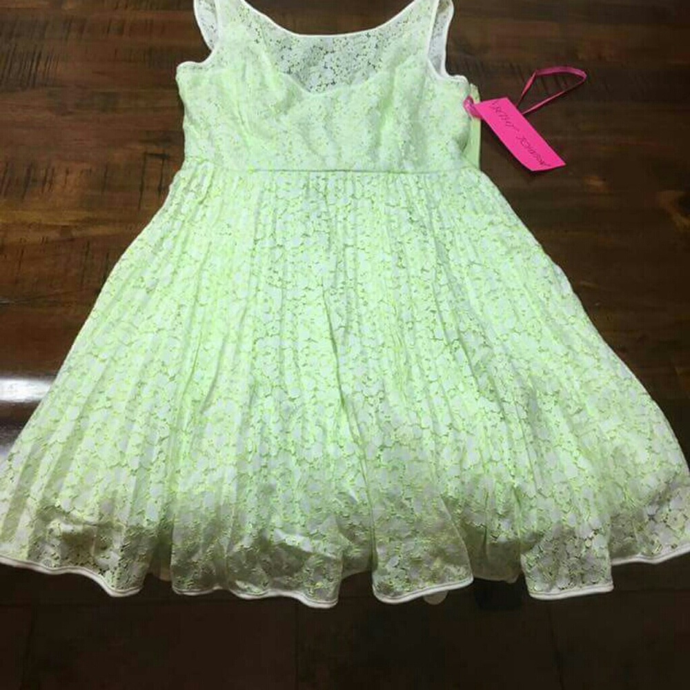 Betsey Johnson Neon Lime Green And White Lace