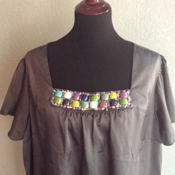 Apt. 9 Tops - Apt9 beautiful charcoal jeweled top size 2xl