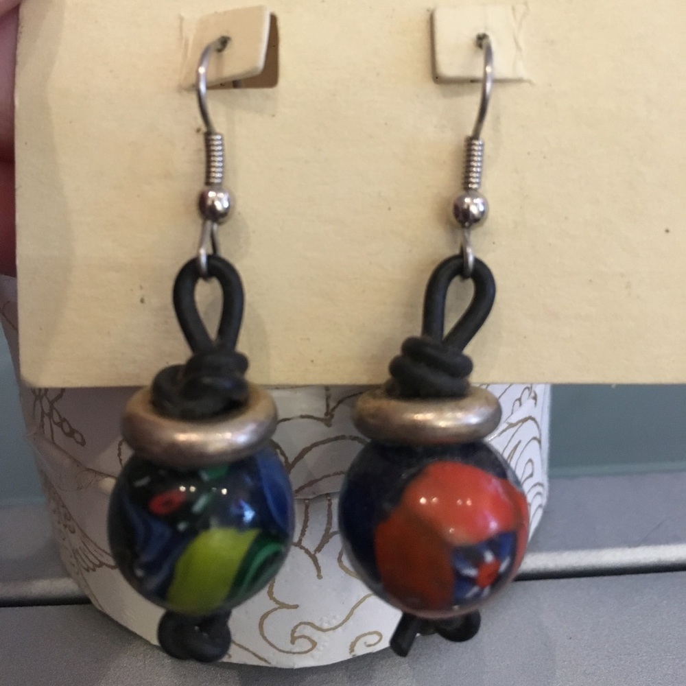 Hand glazed ceramic bead drop earrings