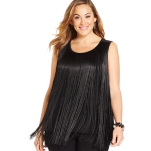 Alfani Tops - Alfani Plus Size Sleeveless Fringed Top. B093