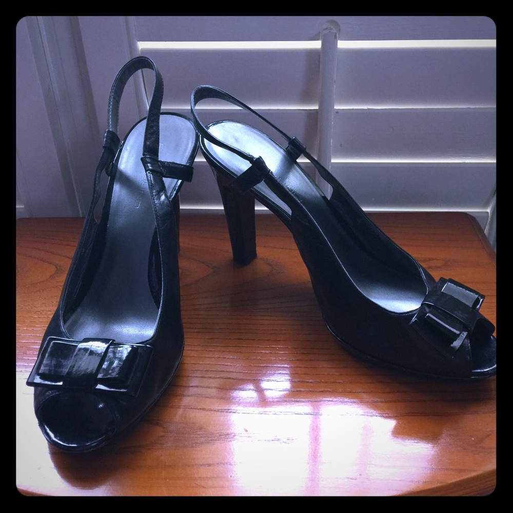 Black slingback leather heels