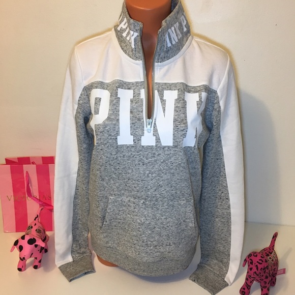 PINK Victoria's Secret Tops - NEW PINK VS LOGOS HALF ZIP SWEATSHIRT