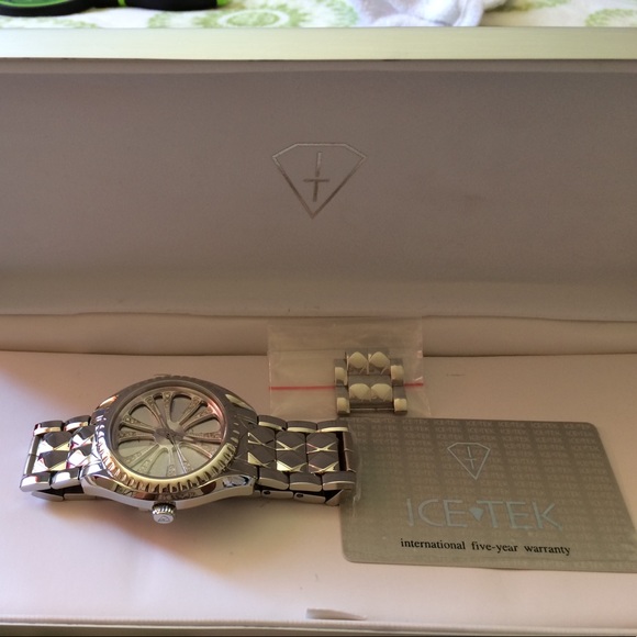 VTG 2009 Genuine Swiss ICETEK Watch Custom S.S band . Platinum/diamond spinner - Picture 7 of 16
