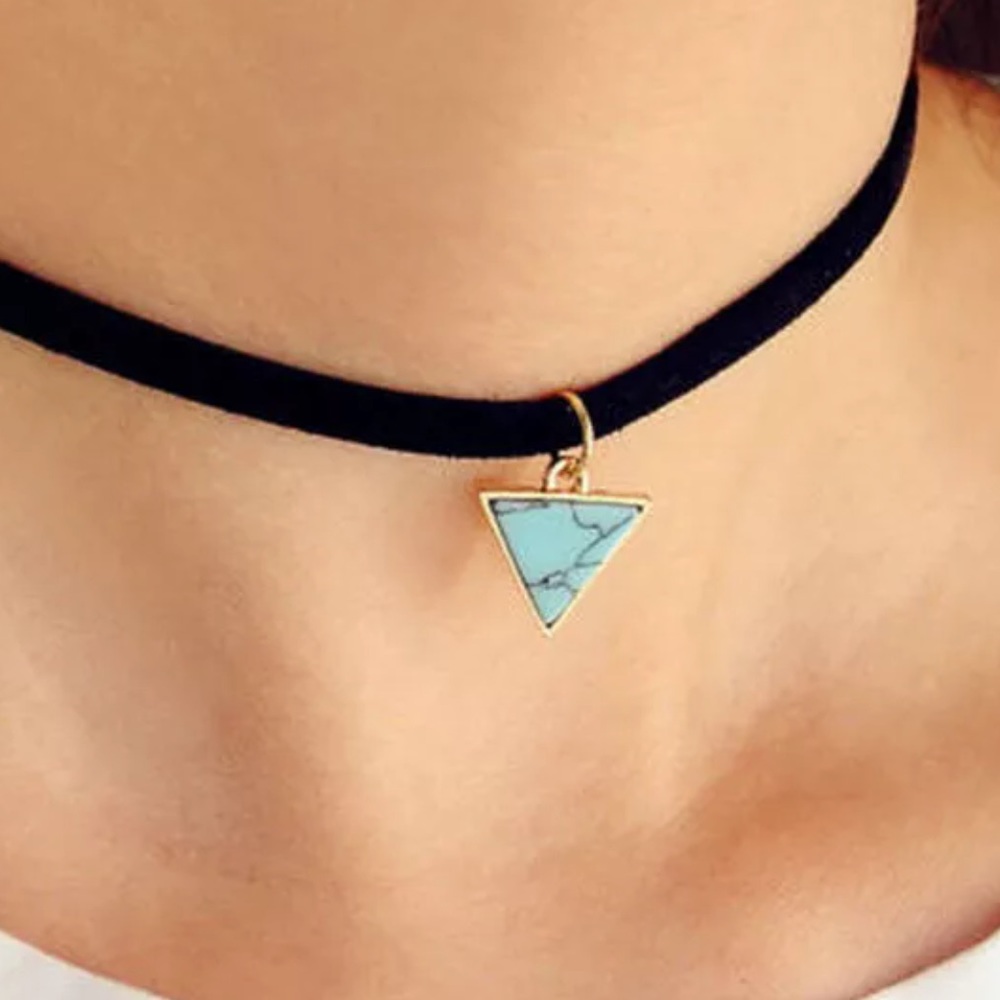 Festival Boho Turquoise Triangle Choker Necklace - Picture 1 of 3