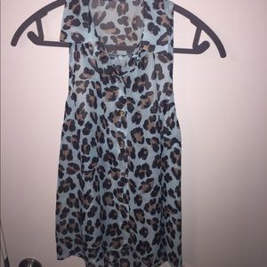 Teal cheetah hi lo sleeveless blouse