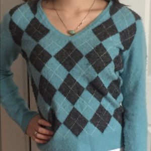 100% Cashmere | V-neck argyle sweater