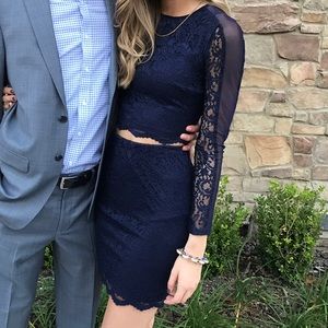 Navy lace two piece dress