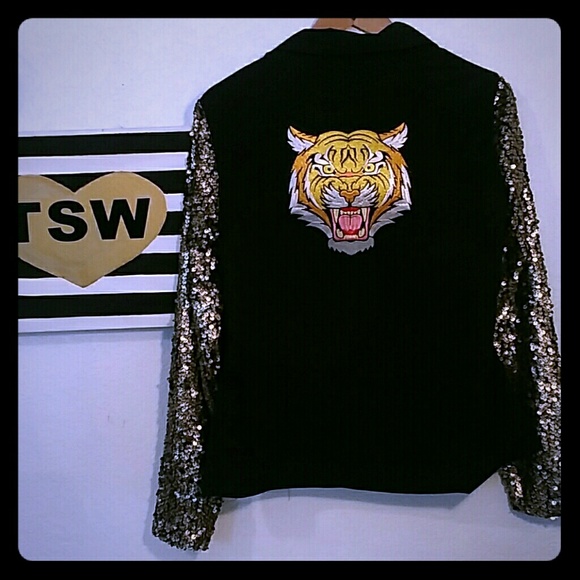 Mimi Chica Jackets & Blazers - SEQUIN TIGER BLING GOLD BOMBER TYPE JACKET