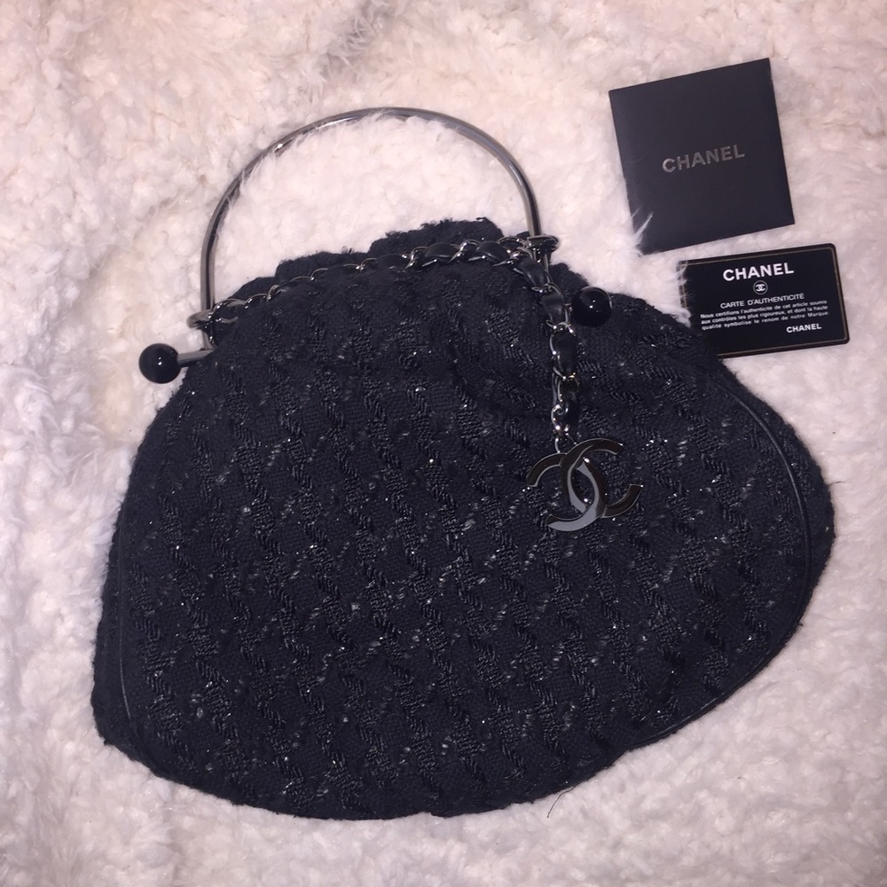 VINTAGE CHANEL by Karl Lagerfeld TWEED black BAG❤️HP - Picture 1 of 6