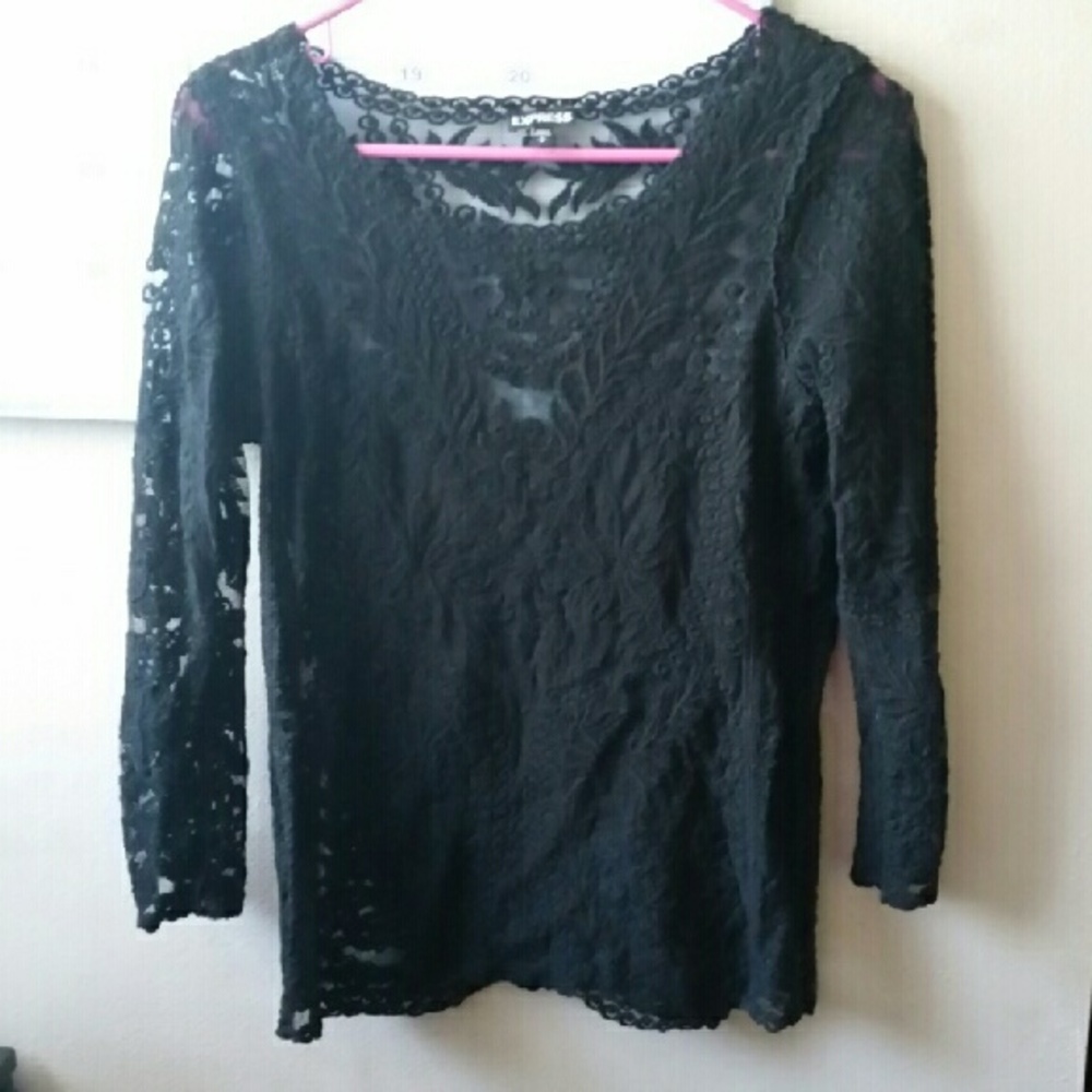 Sheer Lace 3/4 Sleeve Top