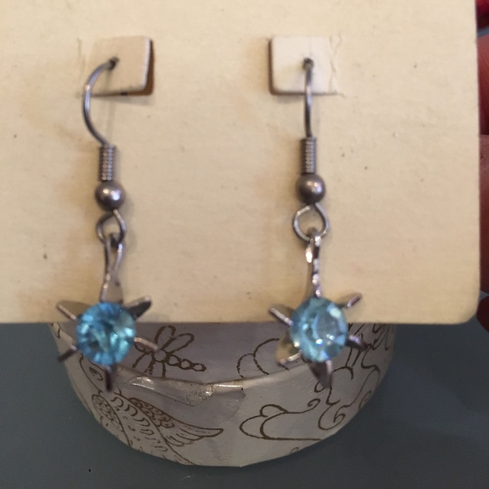 Aqua crystal star drop earrings