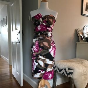 Karen Millen Satin Strapless Floral Dress. Size 8.