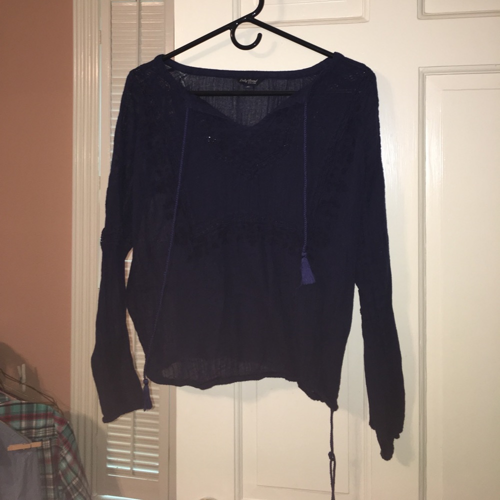Navy blue see through lace shirt