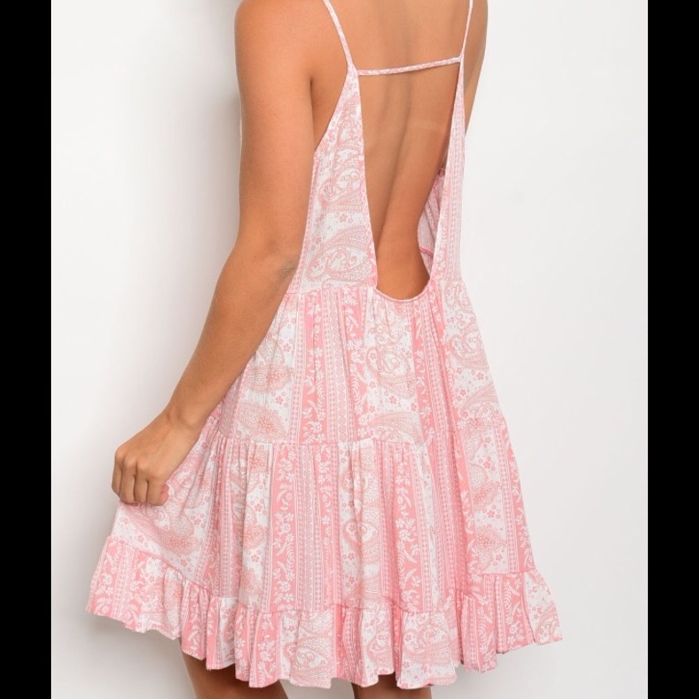 Pink and white open back dress