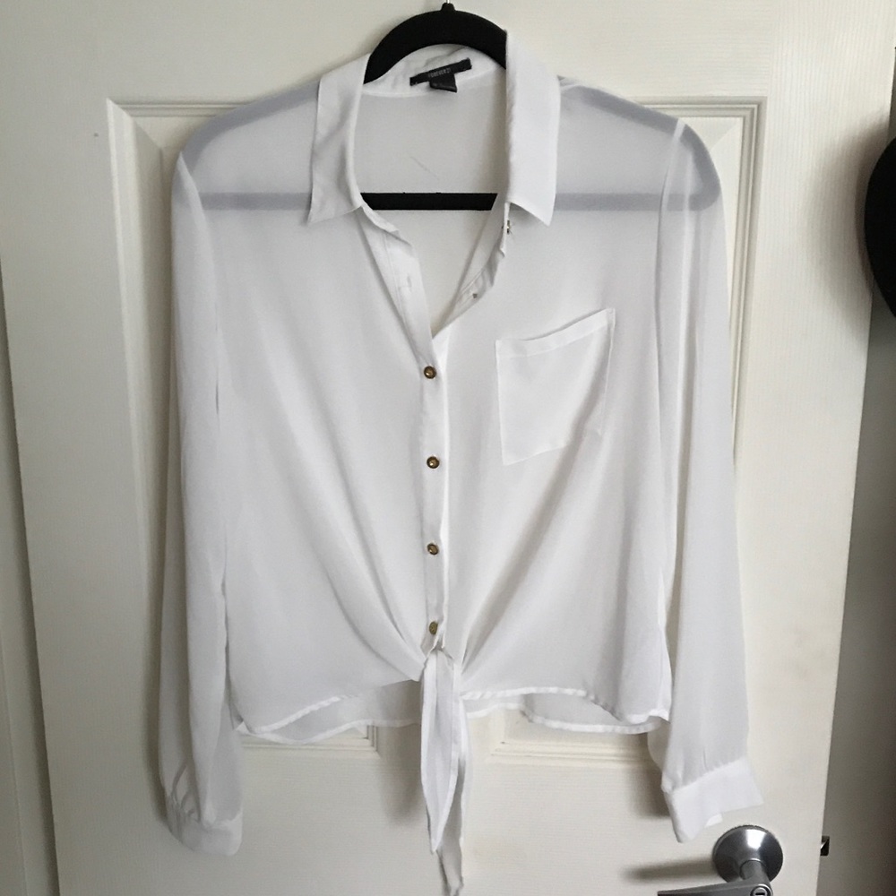Forever 21 Sheer White Button Up