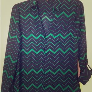 Navy and green chevron top