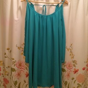 Teal cold shoulder dress!