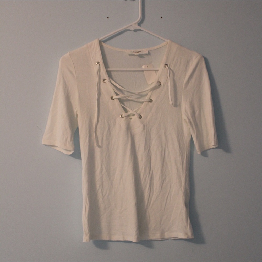 LoveTree White Lace-Up Shirt