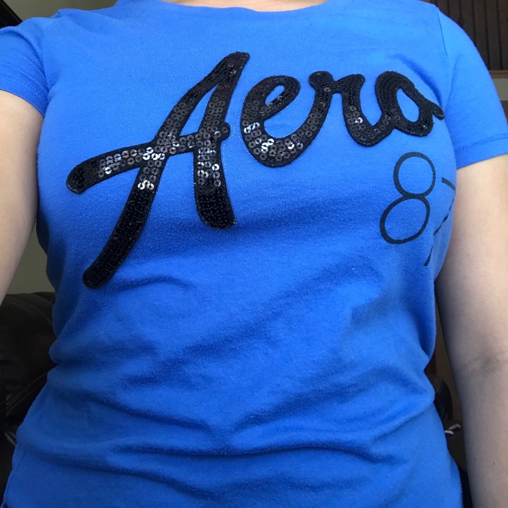 Blue and black sequin Aréopostale short sleeve