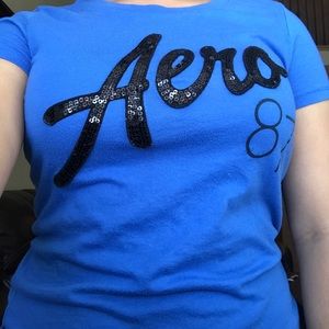 Blue and black sequin Aréopostale short sleeve