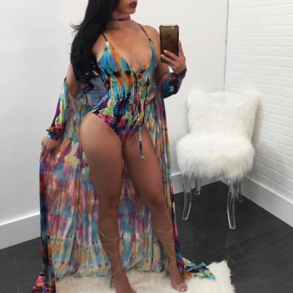 Colorful one piece swimsuit coverup set