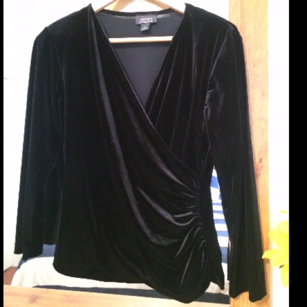 Vintage Black Velvet V-Neck