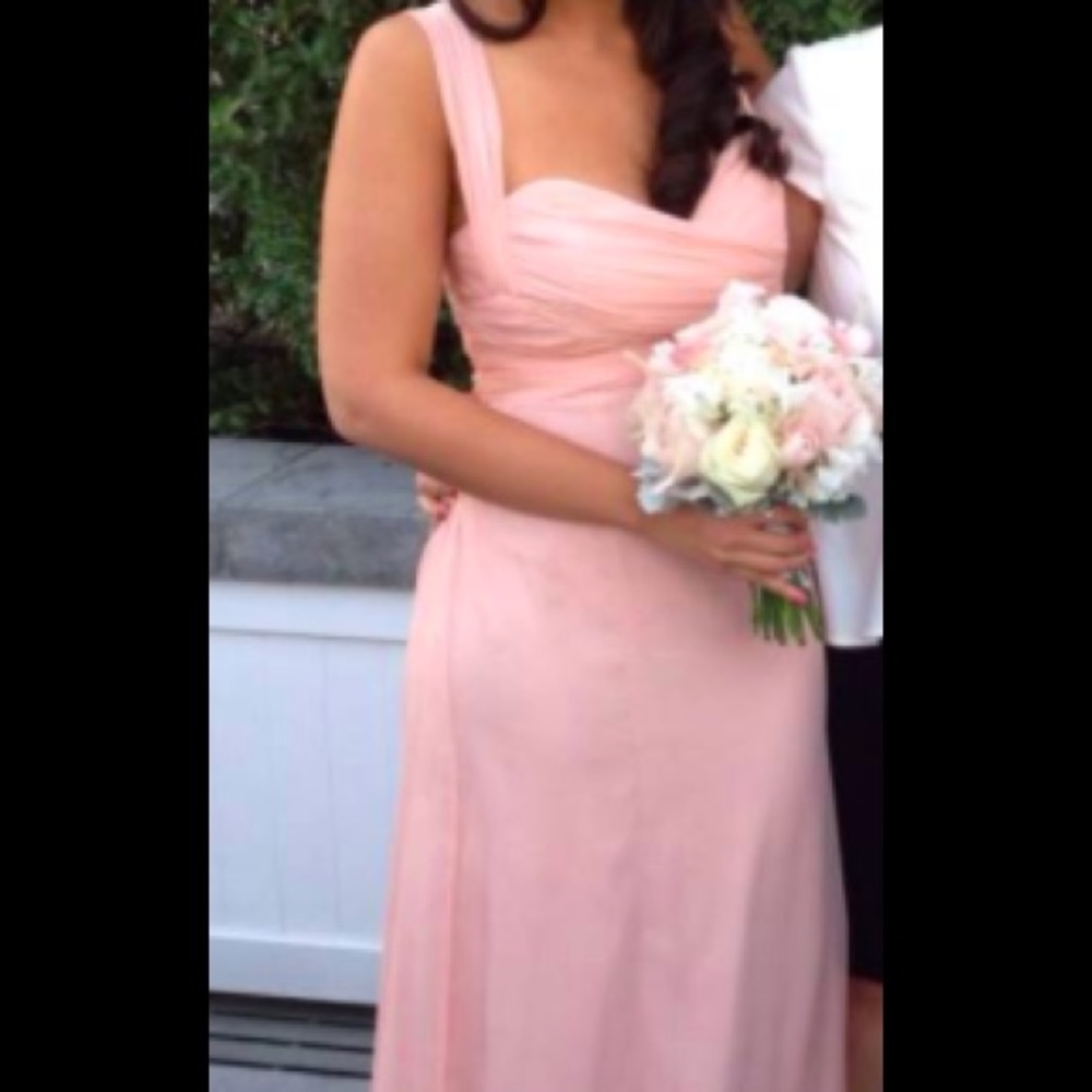 Amsale long crinkle silk chiffon bridesmaid blush