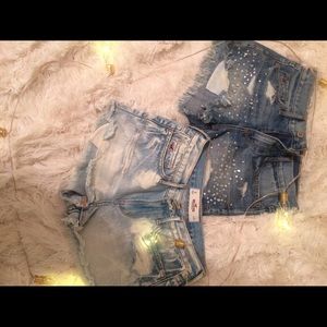 TWO AEO pair high wasted jean shorts