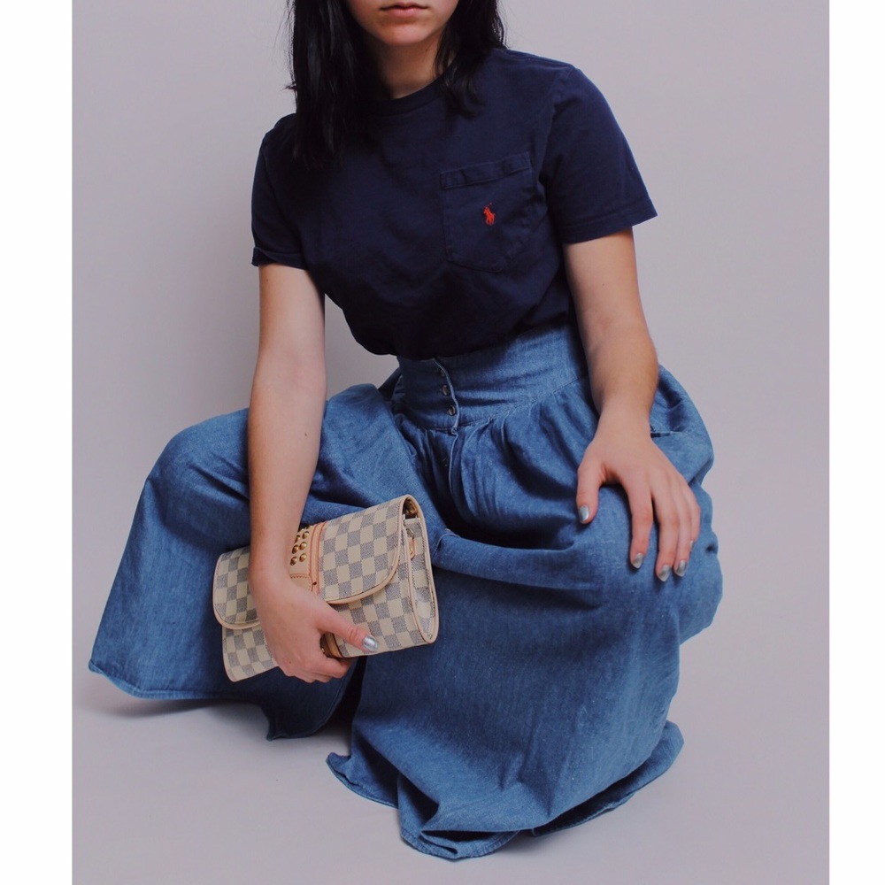 Vintage Denim Pleated Maxi Skirt