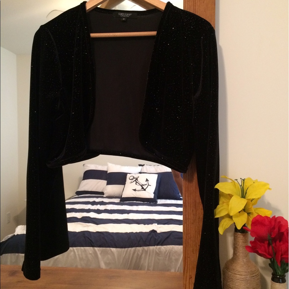 Vintage Black Velvet Silver Glitter Short Jacket