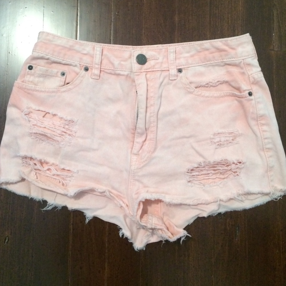 High waisted Jean shorts- acid wash pink BDG