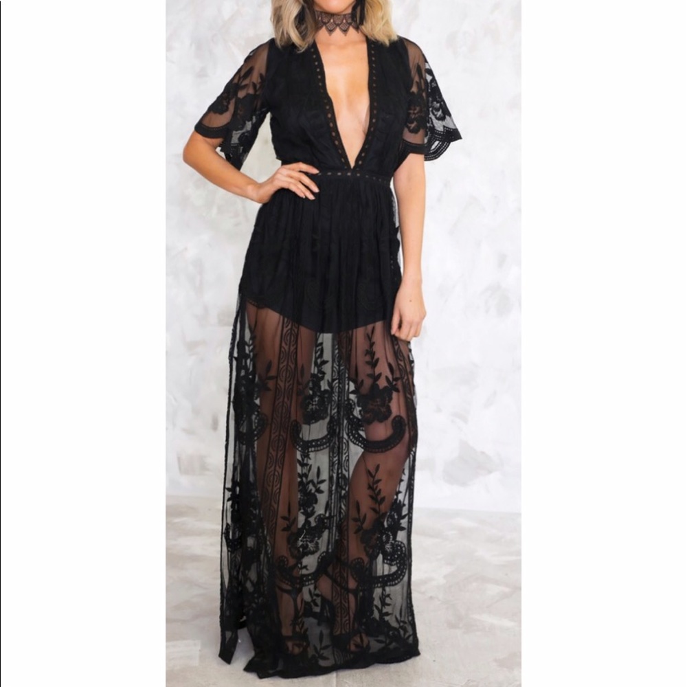 Black Lace Maxi Romper!
