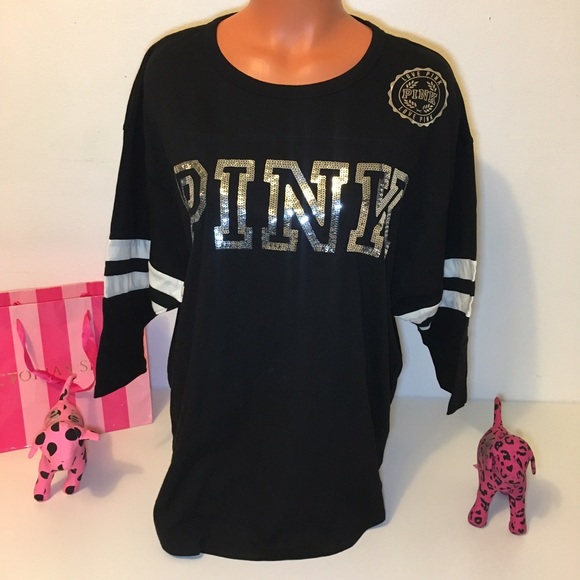 PINK Victoria's Secret Tops - NEW PINK VS BLING SEQUINED LOGO SHIRT