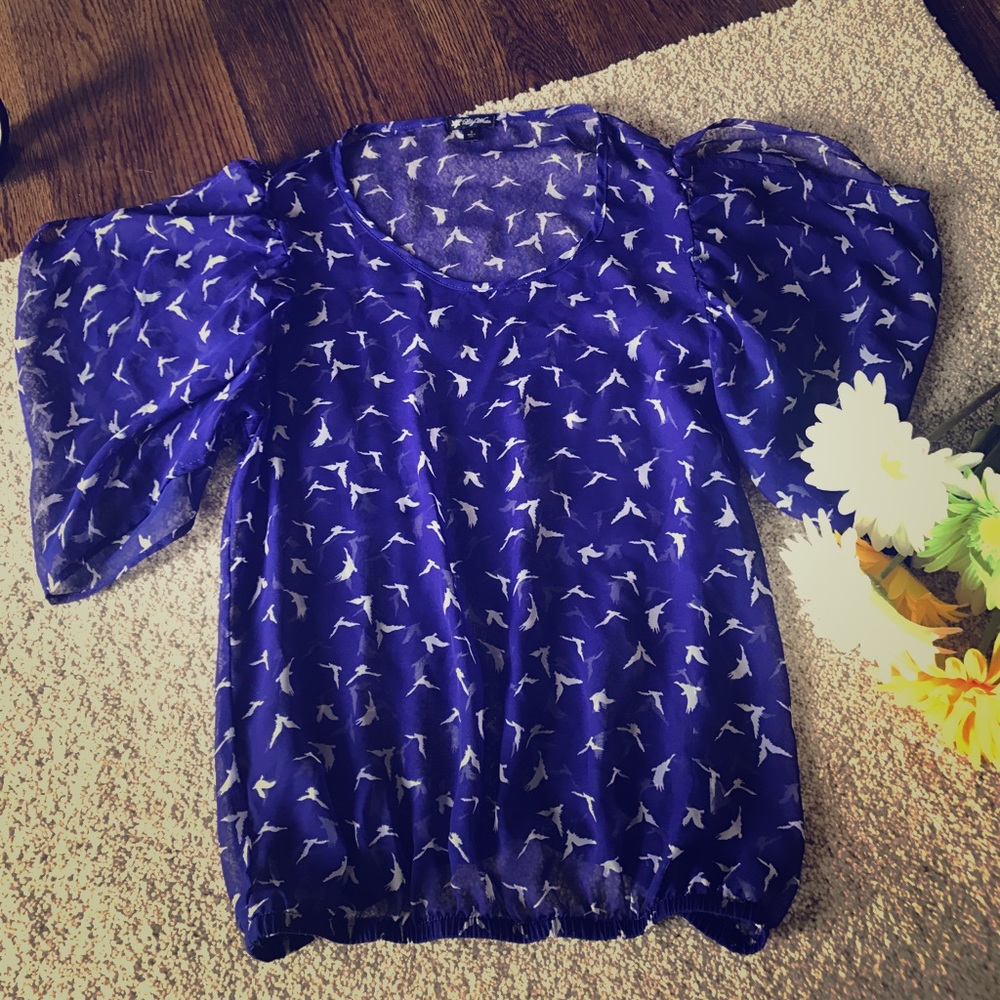 Lily White Sheer Royal Blue top, Sz S